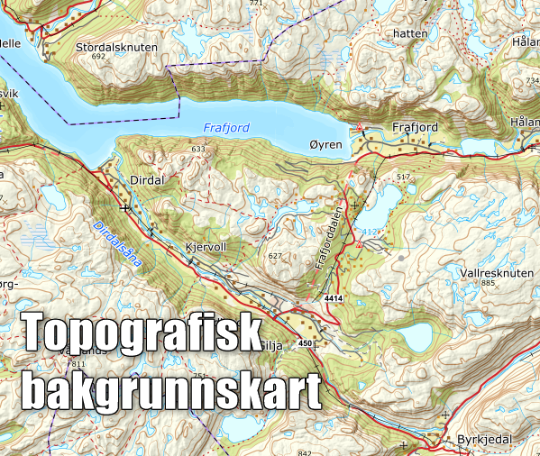 Et bilde som viser et eksempel av hvordan topografisk bakgrunnskart ser ut.